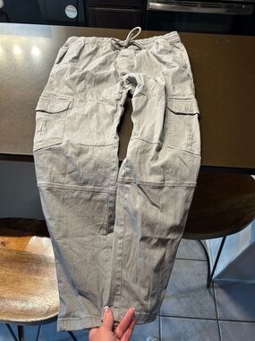 Men's Light Gray Cargo Pants with Drawstring Waist